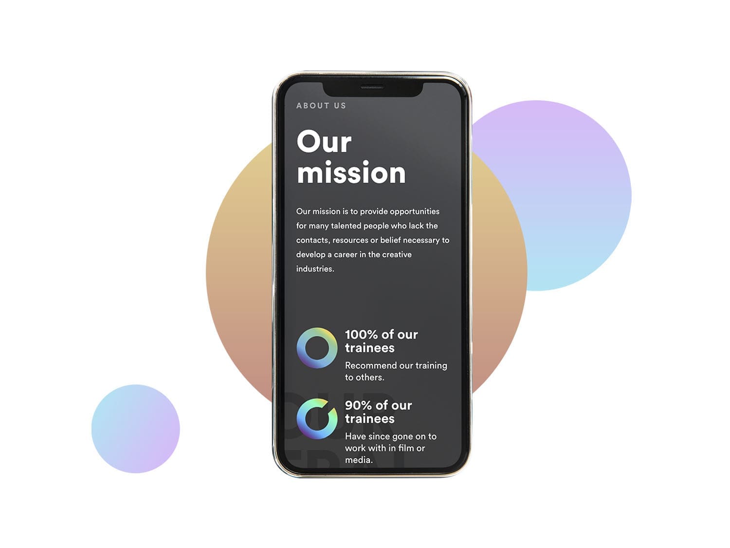 A phone screen displaying our mission.