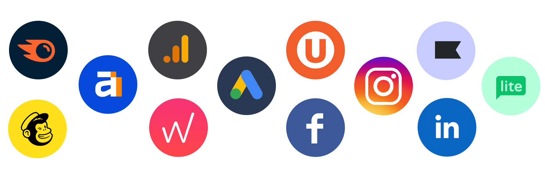 A collection of social media icons on a clean white background.