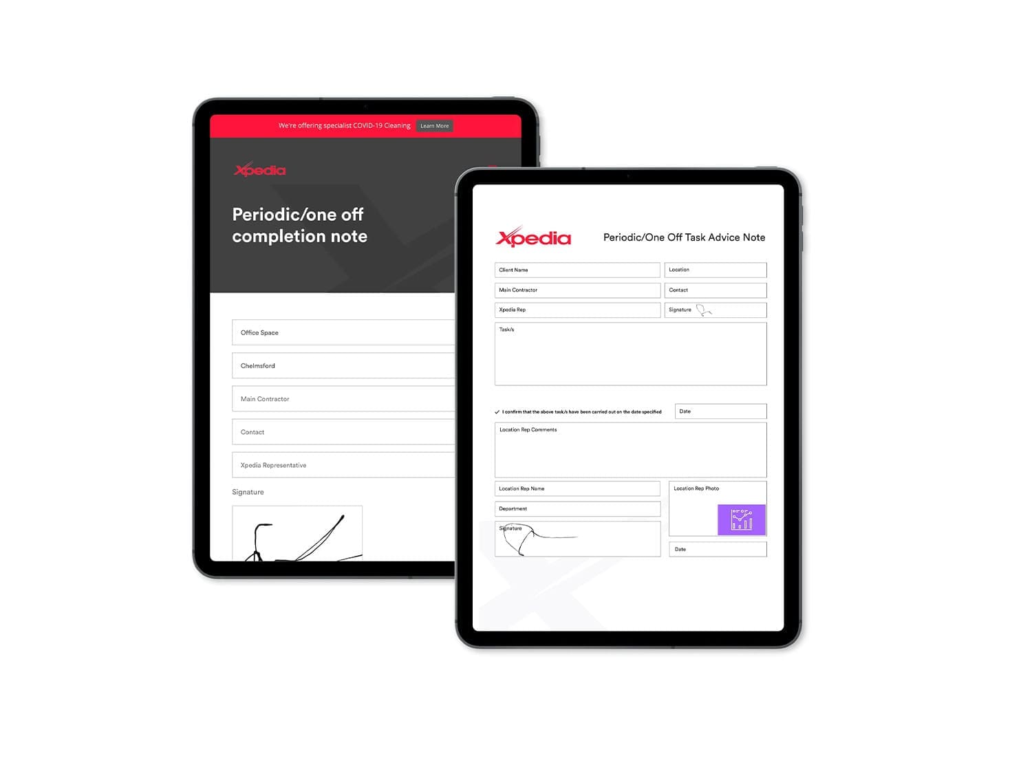 A tablet and a phone displaying a form, designed by a freelance web designer in Essex.